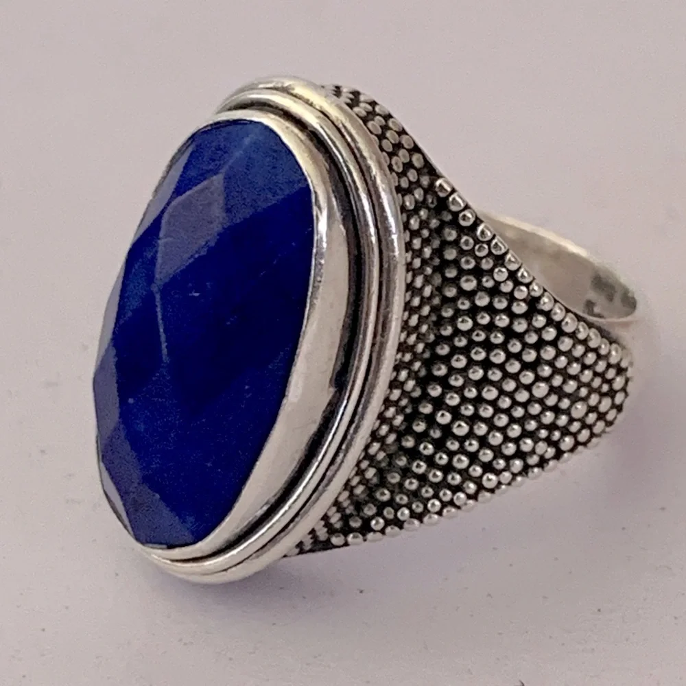 Vintage BA Suarti Sterling Silver Ring Faceted Lapis Lazuli Stone Size 6 US